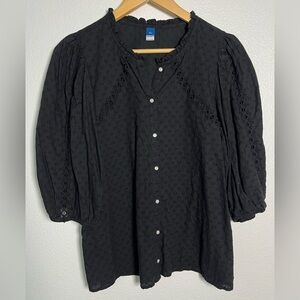 Old navy tall large black cotton button puff sleeve blouse top cute and classy